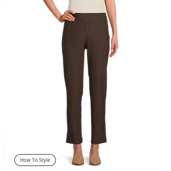EILEEN‎ FISHER  Washable Crepe Stretch Pull On Slim Ankle Pants Large Brown - Picture 1 of 5